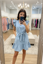 Umgee light denim chambray ruffled babydoll dress