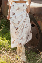 cream satin western print skirt 