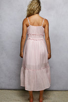 Printed floral cami midi dress with pearl accents from Thread Bar Boutique feminine summer outfit