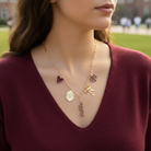 Close-up of Texas A&M Aggies gold paper clip charm necklace for game day