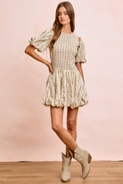 Garden Romance Convertible Dress with detachable puff sleeves in floral print front view