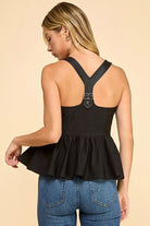 Racerback halter babydoll tank with buckle detail for women from Thread Bar Boutique