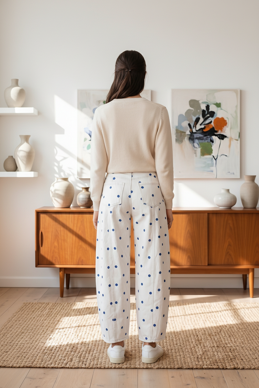 barrel jeans blue polka dot