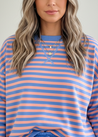 Blue stripe matching pullover and skort outfit for women