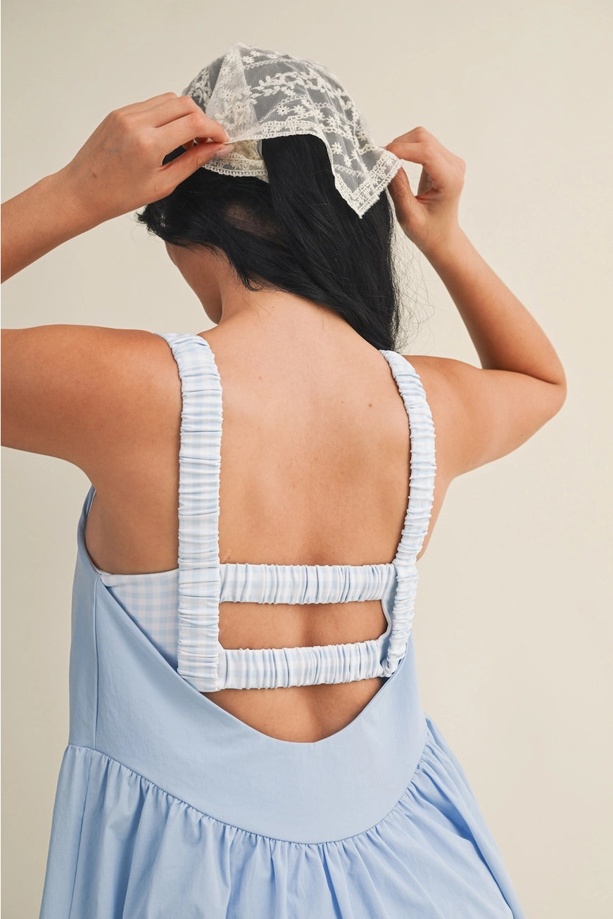 Cute gingham play dress with built-in bra and shorts from Thread Bar Boutique perfect for brunch workouts or errands