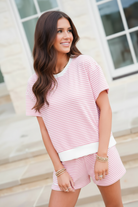 Vintage Havana Cloud Fleece striped tee with short sleeves and white trim, ultra-soft and part of a matching set