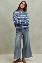 Mid rise elastic flare denim jeans with drawstring