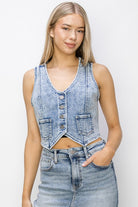 denim cropped vest 
