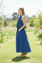 Thread Bar Boutique long denim skirt with elastic waist and pockets, flowy maxi length designed as part of a matching set
