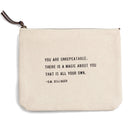 sugar boo and co Inspirational canvas cosmetic bag with secure zip closure and leather pull tab