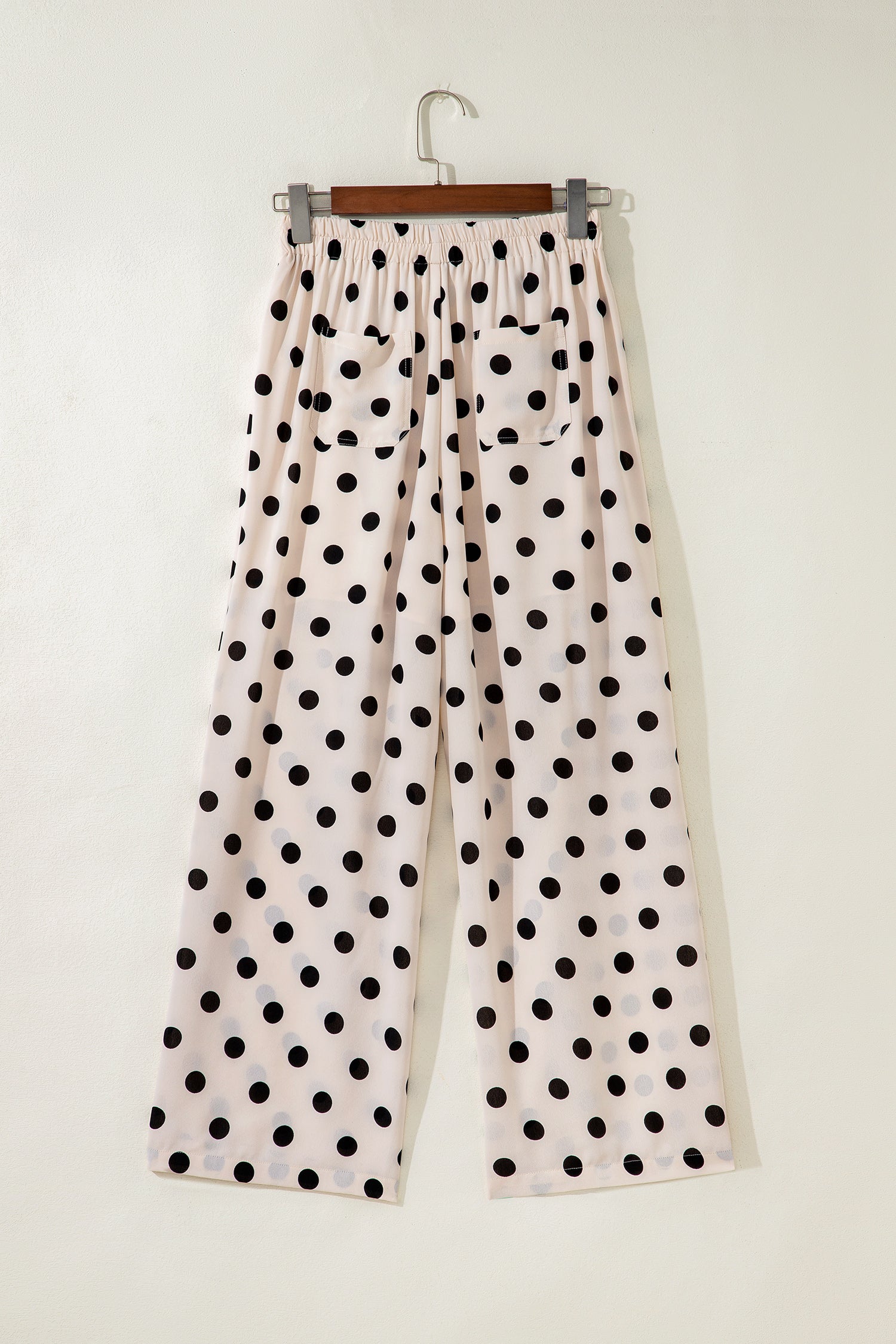 Polka dot wide-leg pants with elastic back waistband for women from Thread Bar Boutique