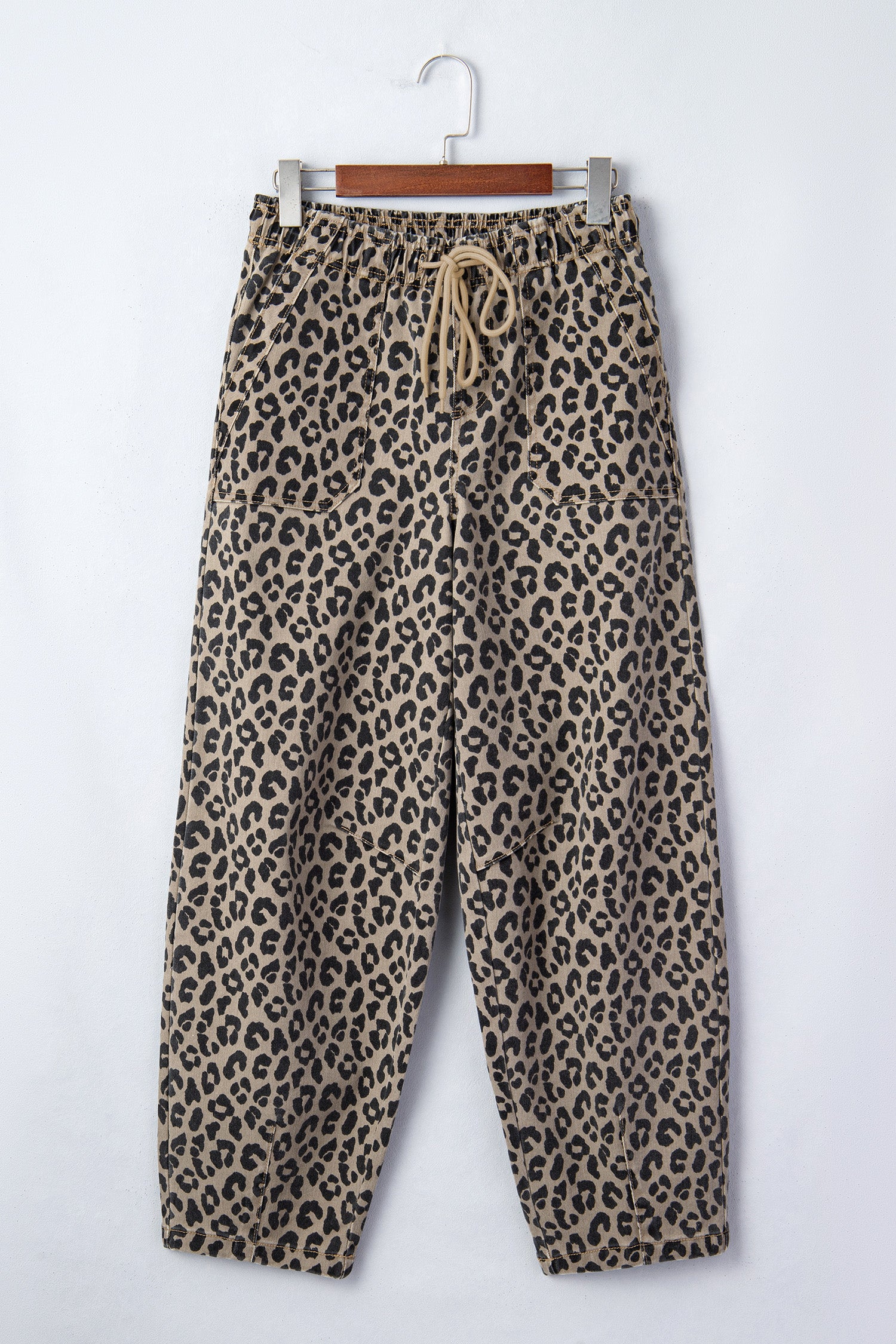 Animal print denim pants with pockets