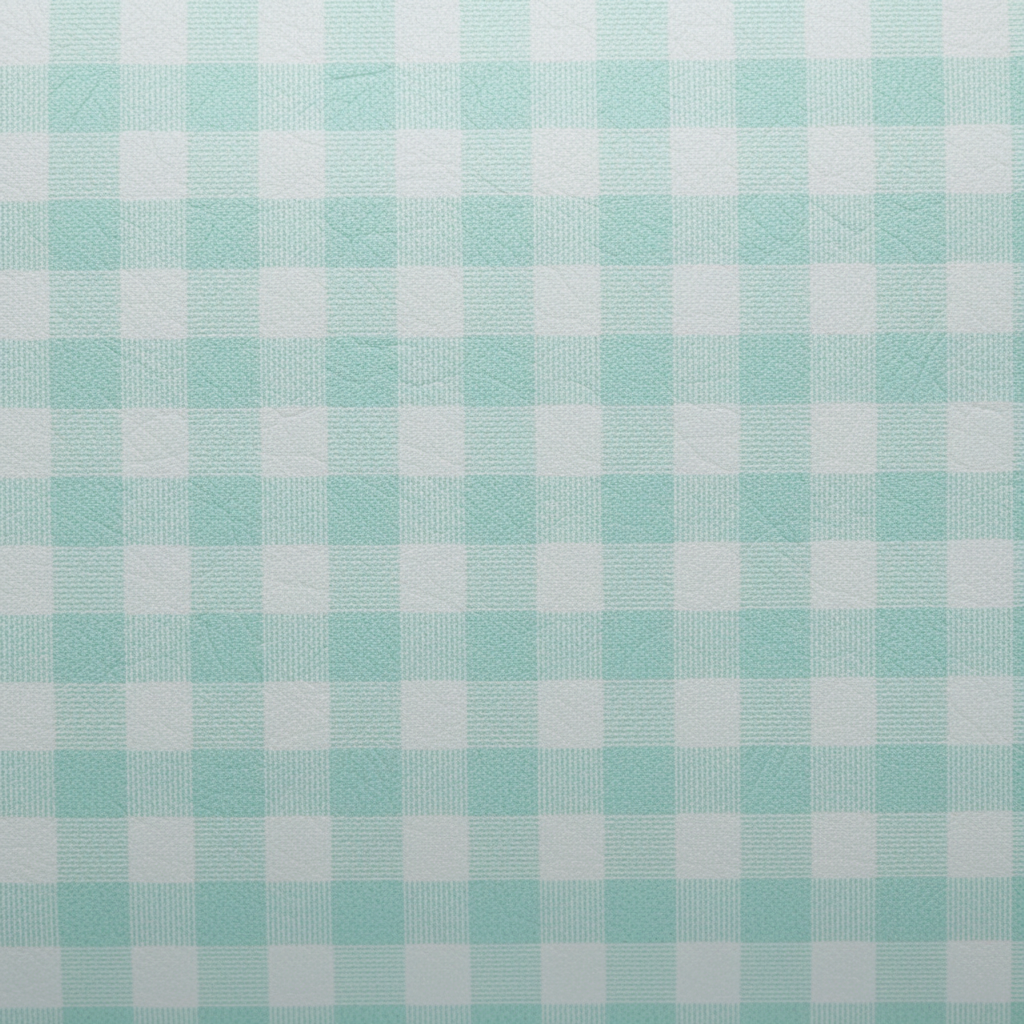 Close-up of mint green gingham embossed faux leather fabric texture