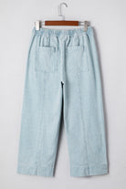 Sky Blue Stripe Mid Rise Drawstring Waist Wide Leg Jeans flat lay rear