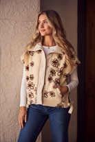 floral sherpa vest with side tie with pockets 
