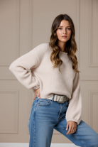 Fuzzy Knit Sweater Light Khaki - Three Quarter