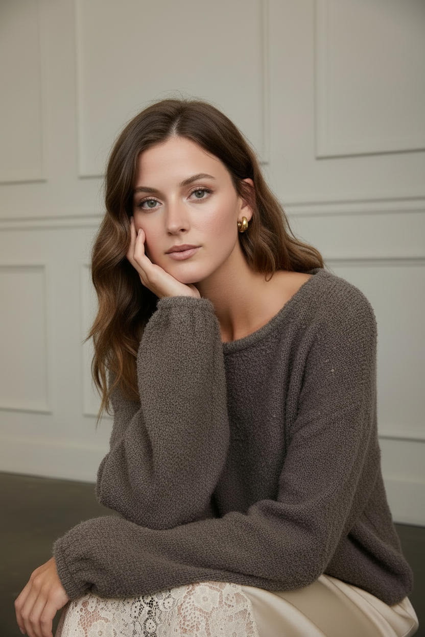 Fuzzy Knit Sweater Mocha Blonde - Detail