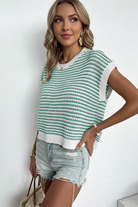 Green striped knit tank - side angle