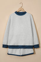 Pearl grey polka dot mock neck pullover and shorts set for women