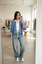 Blue Stripe Boxy Knit Cardigan - Mirror Selfie Boutique