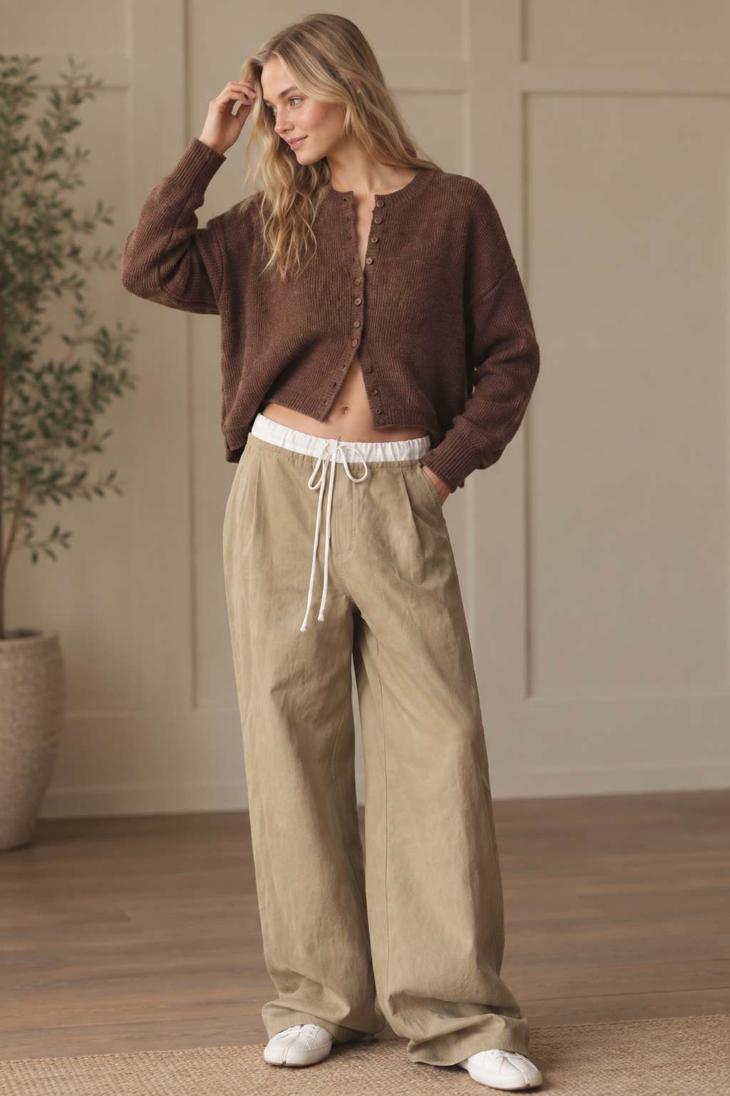 Open front brown cropped cardigan with long sleeves and ribbed knit texture from Thread Bar Boutique