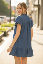 Umgee Ruffled Washed Denim Dress - Back View
