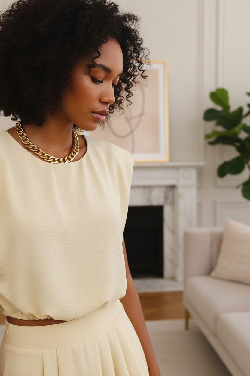 Close-up of Chloe cropped blouse in elegant setting