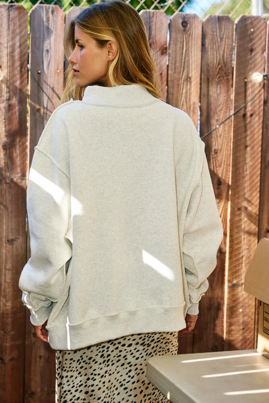 Reversible faith sweatshirt with Jesus and God Is Good text in ash grey and vintage blue back view