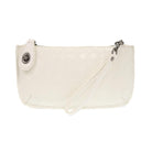 Wide-woven  white leather 3-in-1 crossbody bag in a sophisticated textured finish with brass turn lock closure.