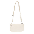 Wide-woven vegan leather 3-in-1 crossbody bag in a sophisticated textured finish with brass turn lock closure. white color