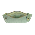 Interior of the woven bag showing six built-in credit card slots and a zippered privacy pocket for organization.