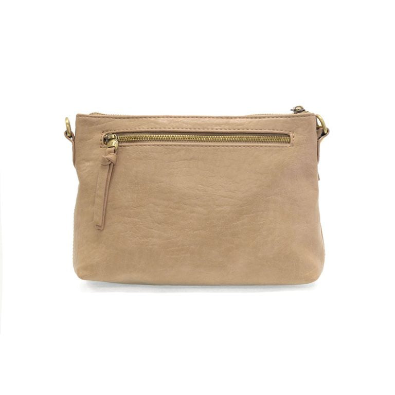 Sleek buffalo grain vegan leather pouch clutch with removable straps for a day-to-night western look. rear view
