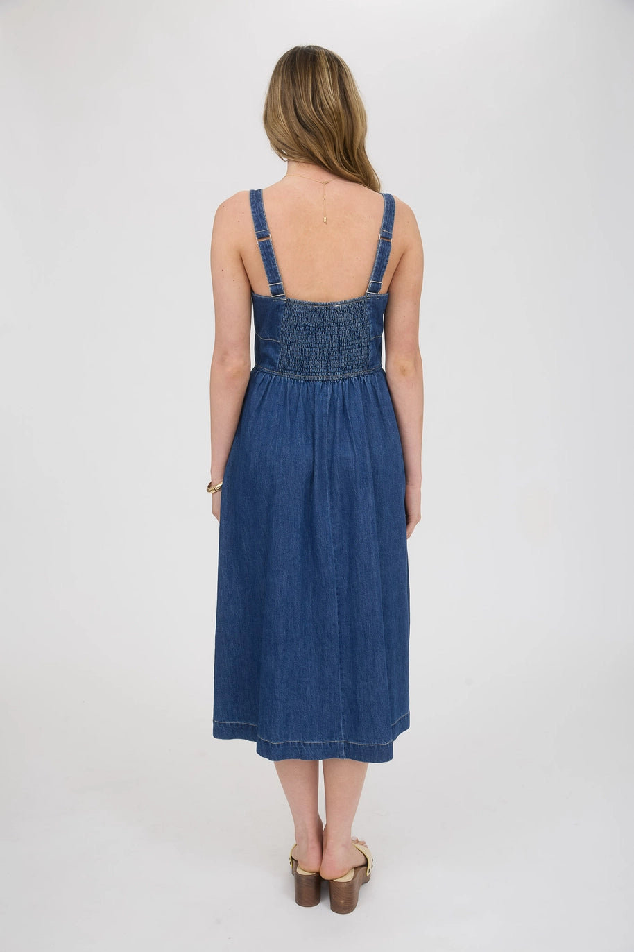 dark denim lace up midi dress for woman from Thread Bar Boutique