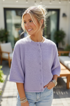 Boxy knit cardigan with 3/4 sleeves front viewcardigan detail