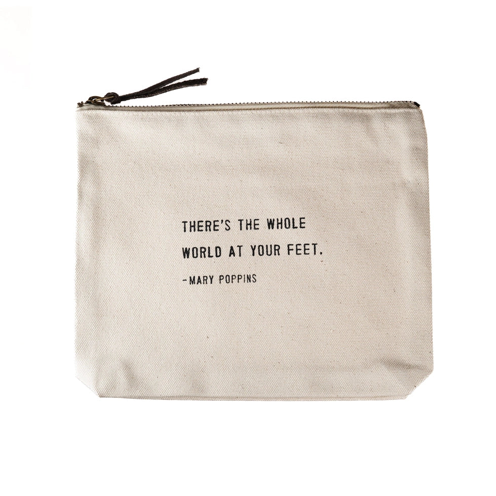 Inspirational quote canvas pouch with zipper closure and leather tab, ideal for organizing essentials on the go sugar boo