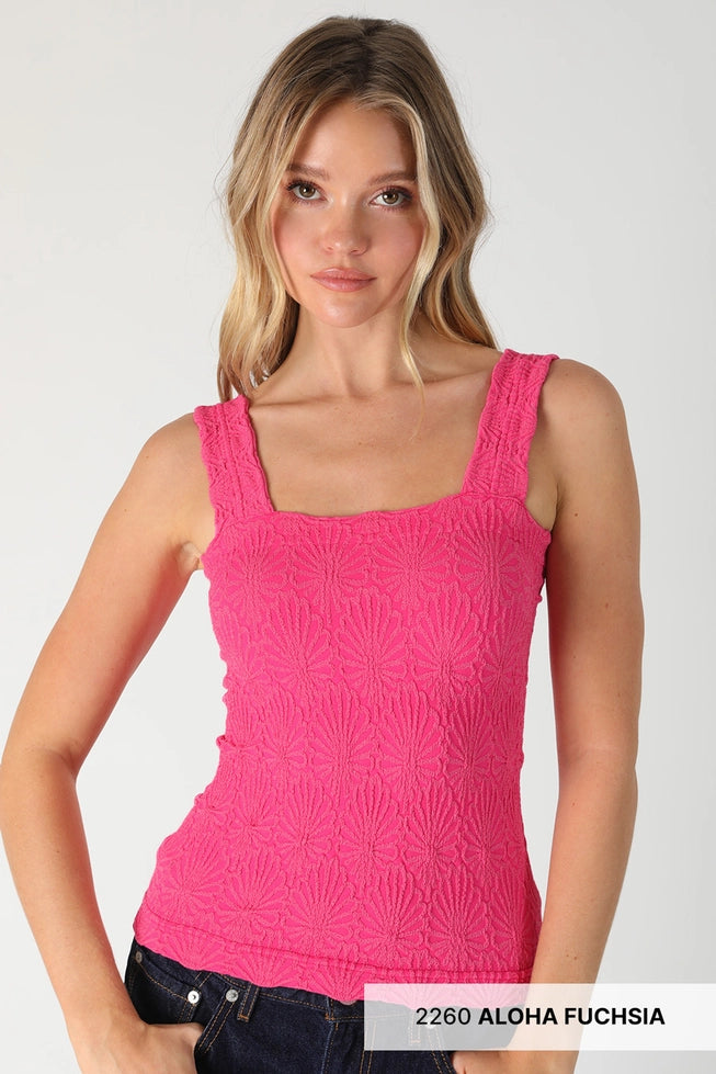 lace textured aloha pink square neck tank