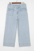 Light wash wide leg jeans with vertical stripe design and soft denim fabric