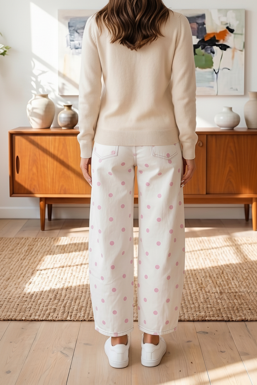 pink polka dot barrel jeans rear
