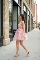 Pink floral dress - no watch side walking