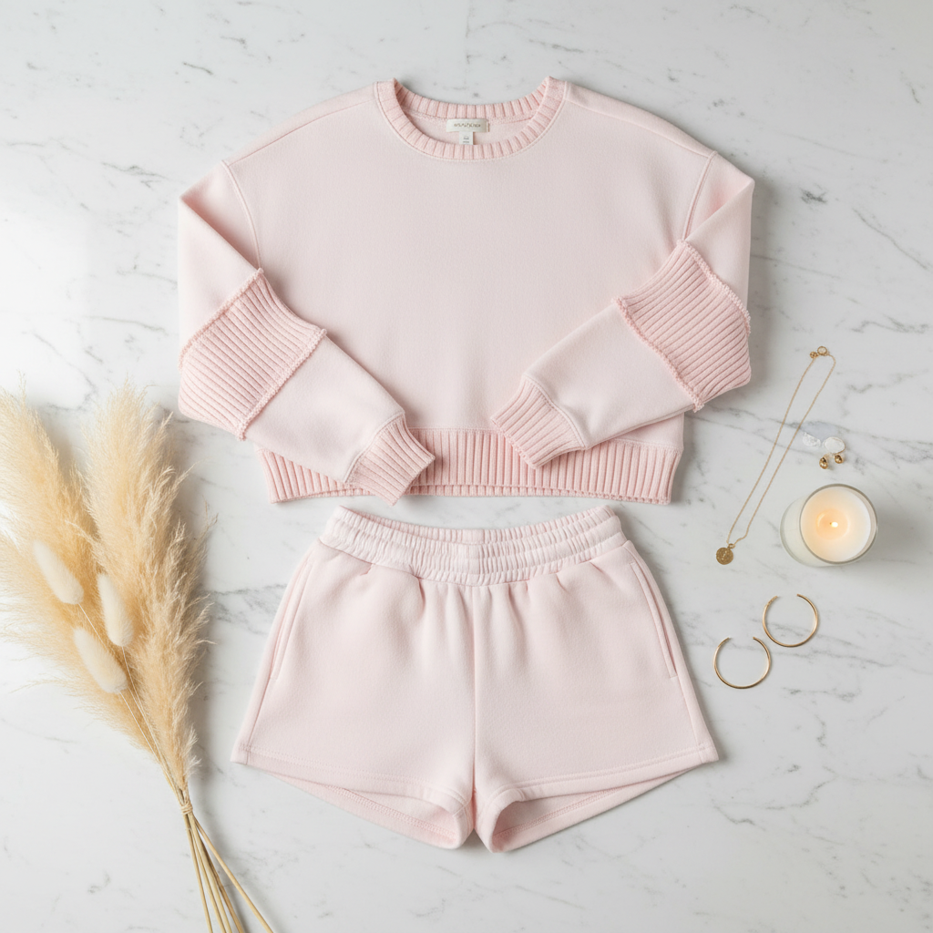 Pink Set Flatlay vintage havana pink hibiscus fleece matching set