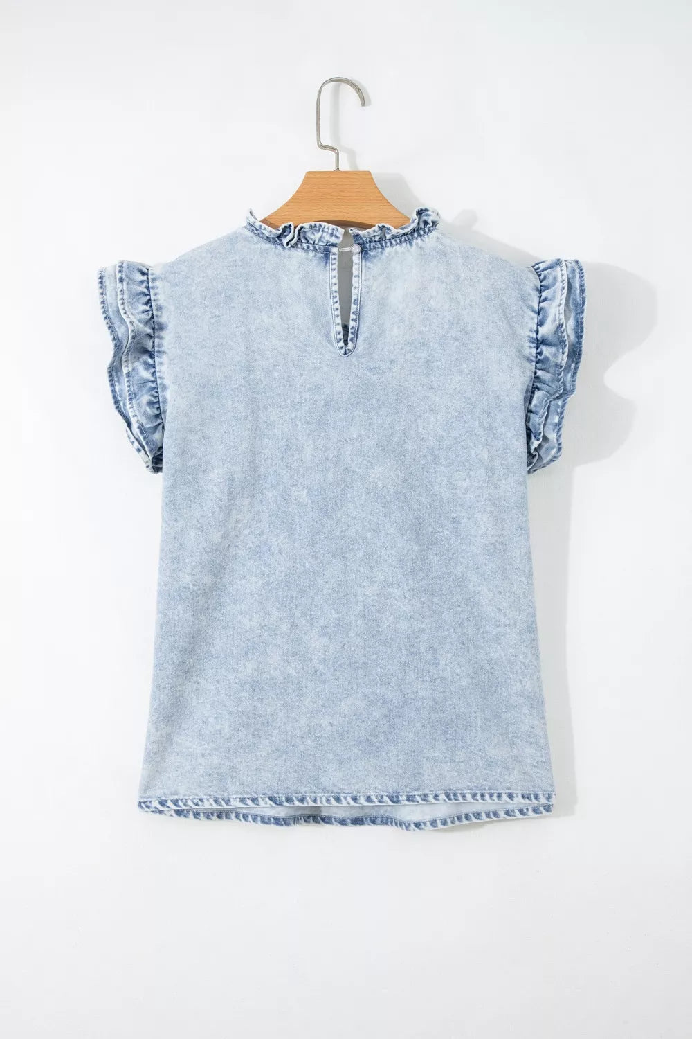 rear view of ruffle denim top
