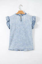 rear view of ruffle denim top