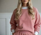 Red striped cotton blend sweatshirt and shorts set for casual spring style