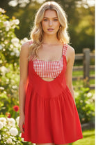 Women's gingham active dress with built-in bra and shorts, layered athletic mini dress for tennis, pickleball, workouts, and everyday casual wear.