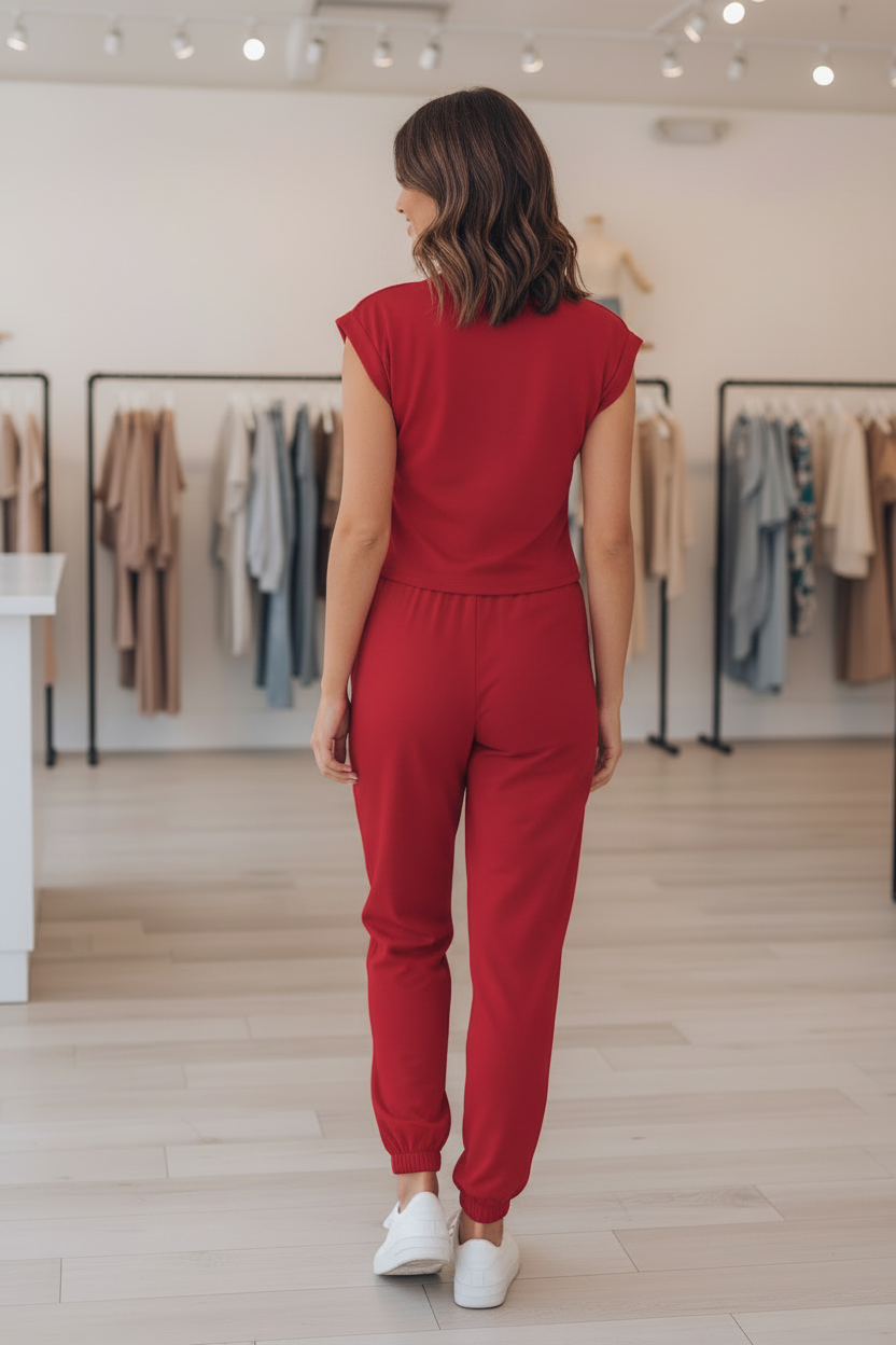 Racing red crossover set with cropped tank and elastic waist joggers