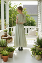 Sage green set on porch - back view with tie detail