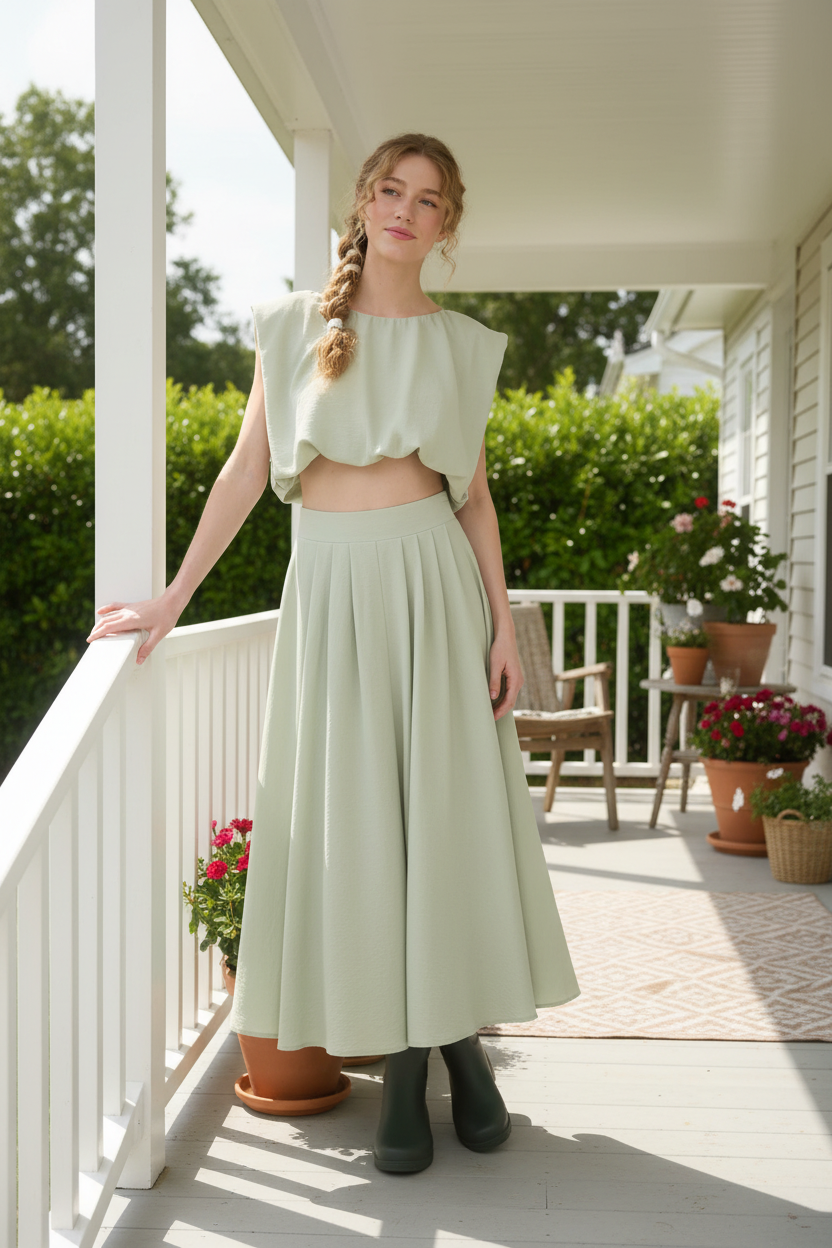 Sage green set on porch - standing by railing