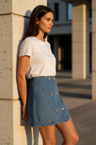 Stylish denim skirt with scallop edge hem and relaxed flattering silhouette