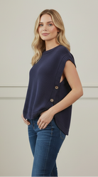 Side Button Sweater Vest - Three Quarter