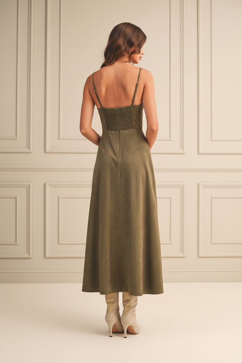 Suede Corset Midi Dress - Back View